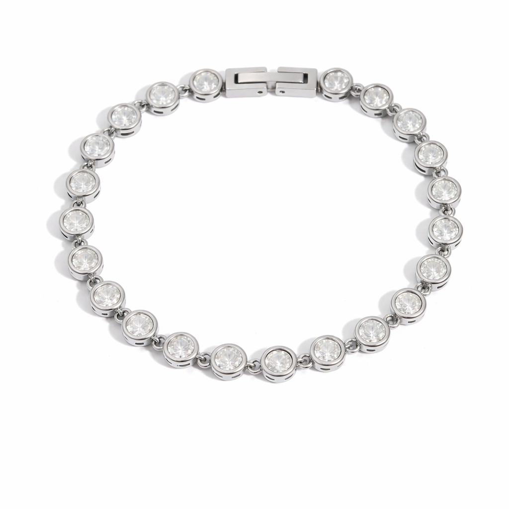 Silver Railey Rhinestone Bracelet with clear rhinestones on white background