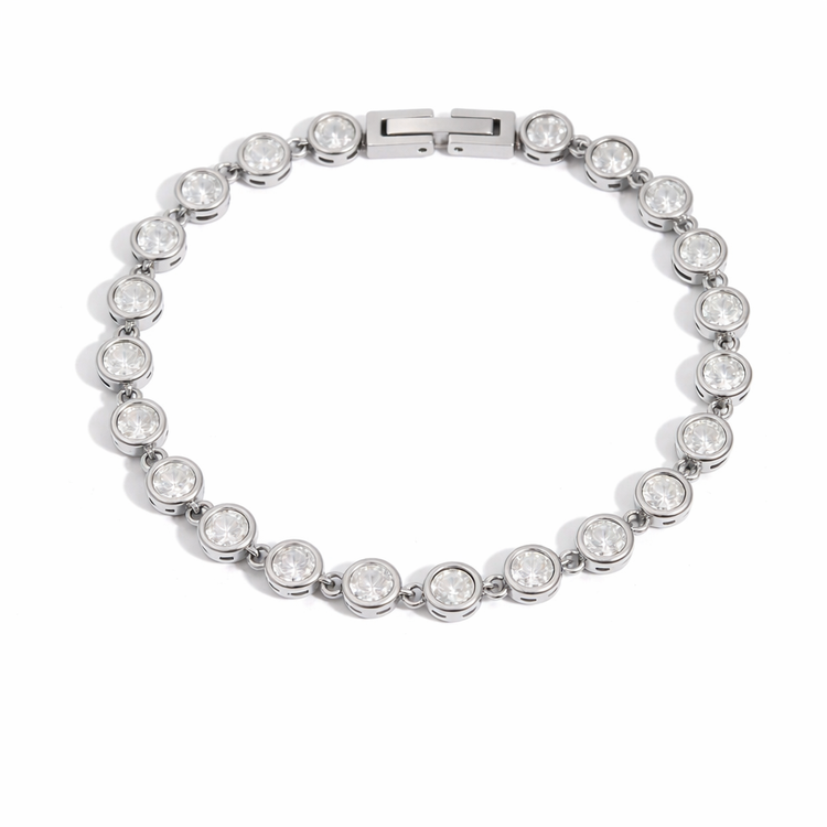 Silver Railey Rhinestone Bracelet with clear rhinestones on white background