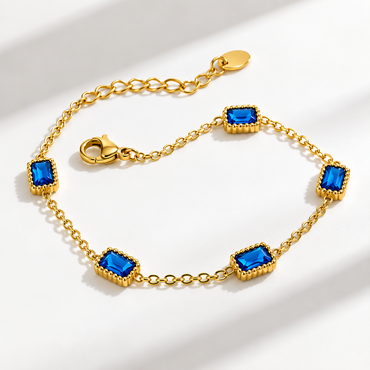 Reese Bracelet shown with blue rectangular stones