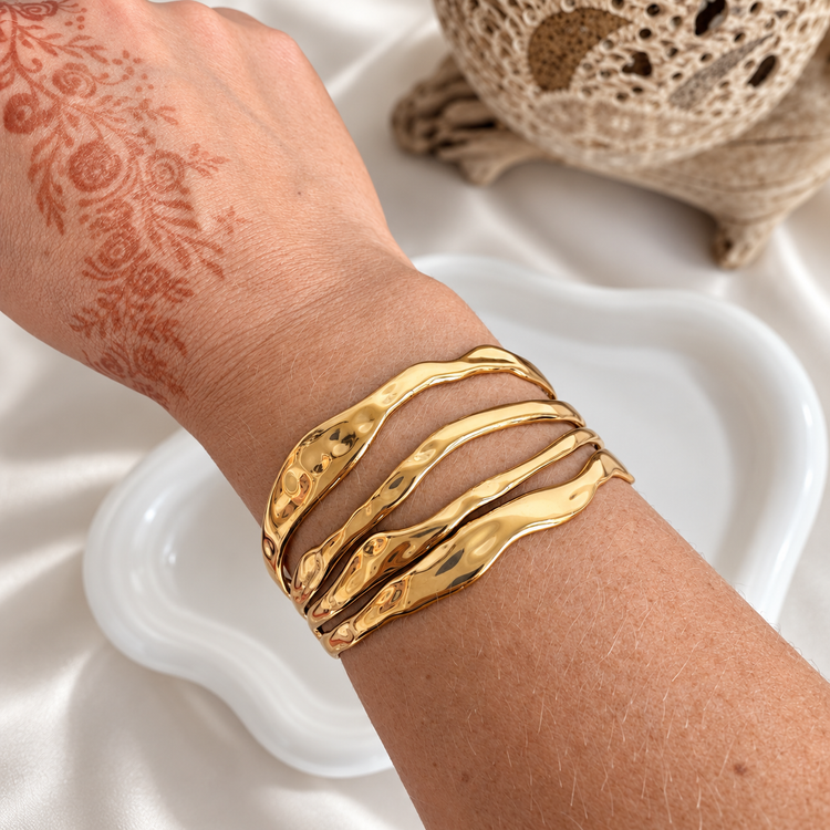 Selah Four Layers Bangle Bracelet styled on wrist