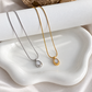 Selena mother of pearl necklace shown in gold and silver finishes with natural stone pendant