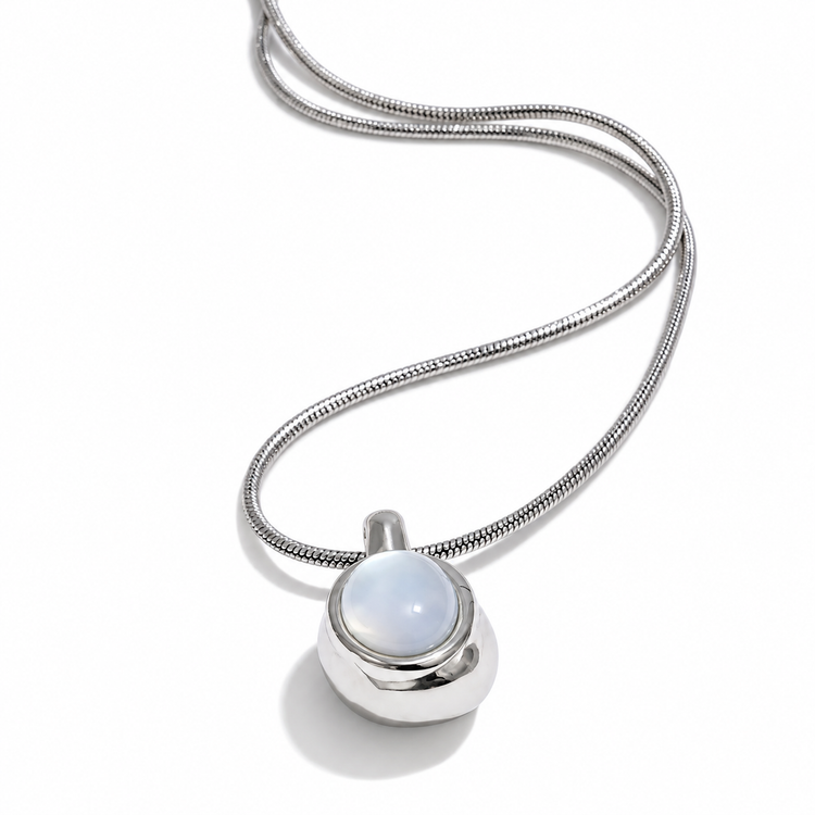 Selena silver mother of pearl pendant necklace with natural stone detail