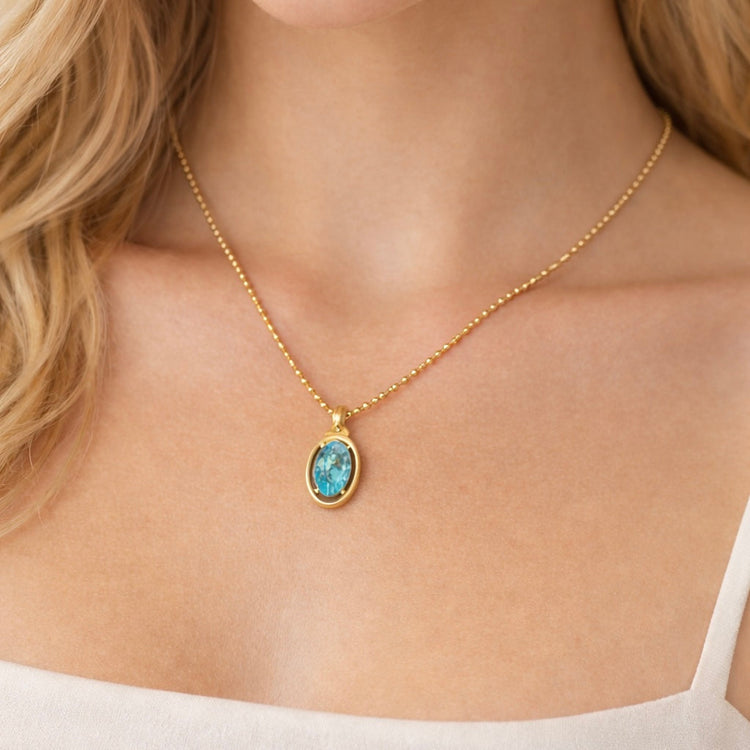 Skye Light Aqua Pendant Necklace – 18K Gold Plated Stainless Steel XMTX Collections
