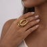 Gold Sloane Oval Ring on model hand, waterproof non tarnish statement ring by XMTX Collections