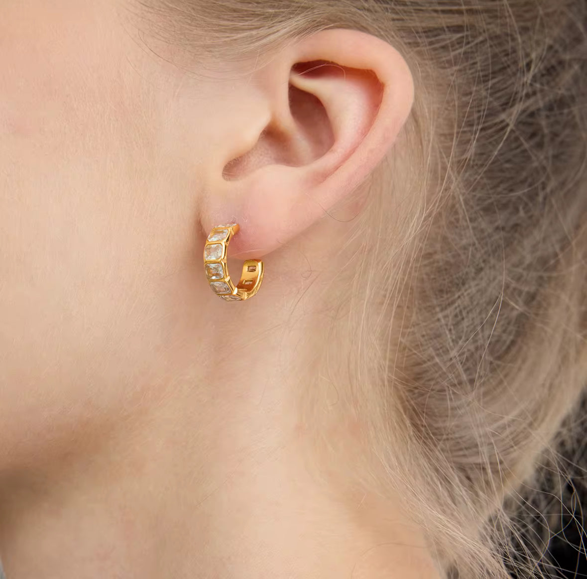 Shira Square CZ Hoop Earrings XMTX Collections