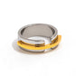 Stacy two tone gold and silver ring on white background, waterproof stainless steel jewelry