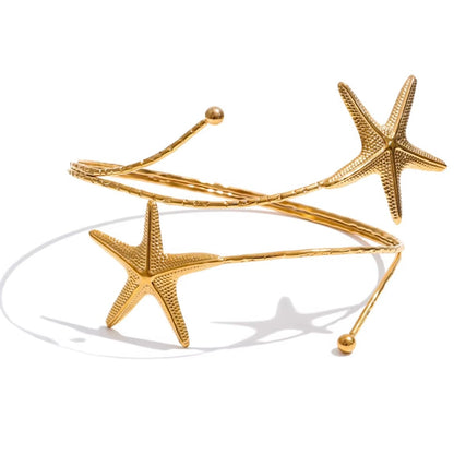 Gold waterproof starfish upper arm cuff bracelet made from non-tarnish stainless steel