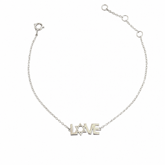 Sterling silver LOVE Mogen David bracelet on white background