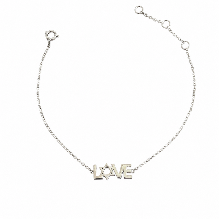 Sterling silver LOVE Mogen David bracelet on white background