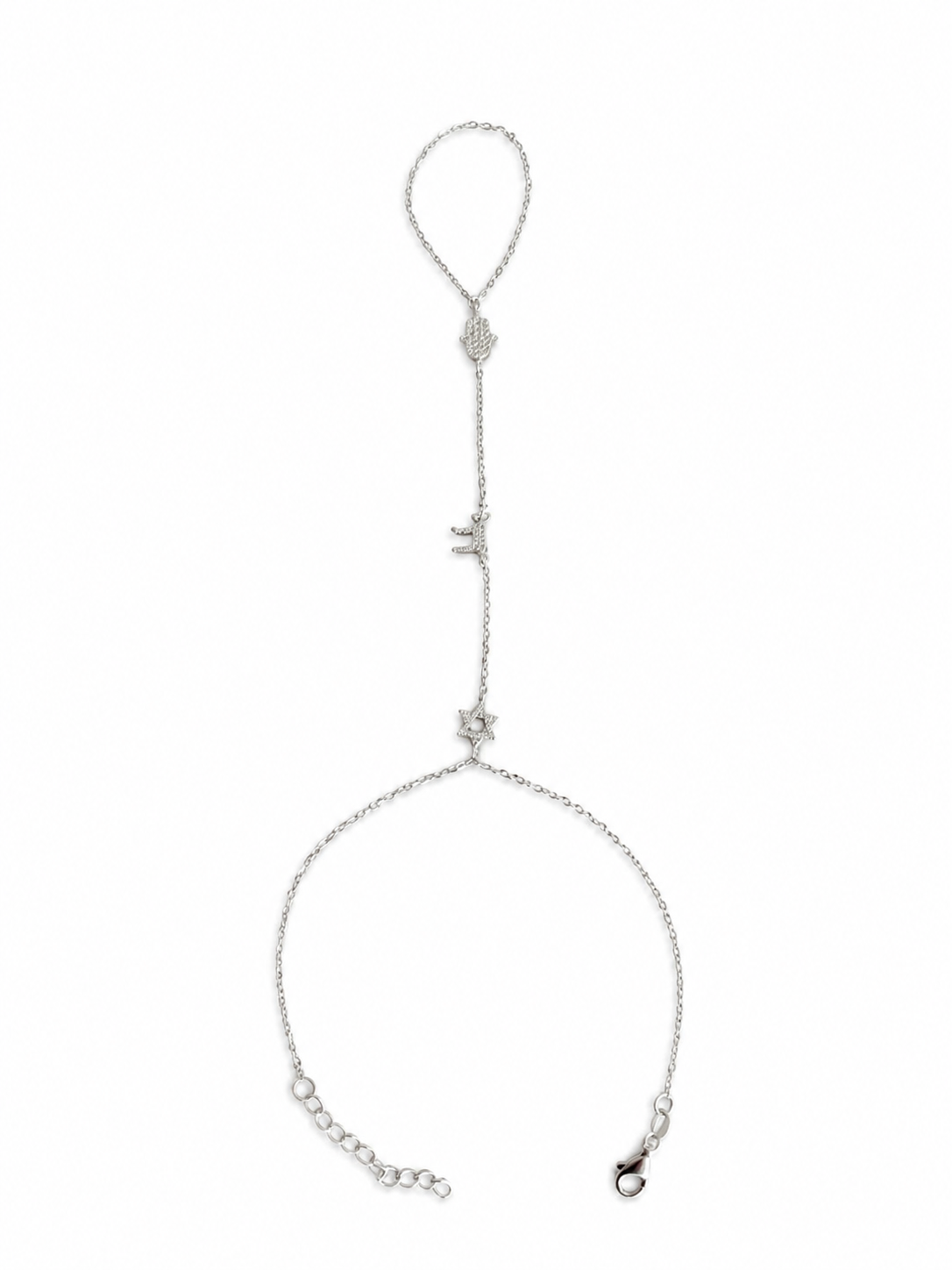 Sterling Silver Star of David Hamsa and Chai Hand Chain Bracelet product image