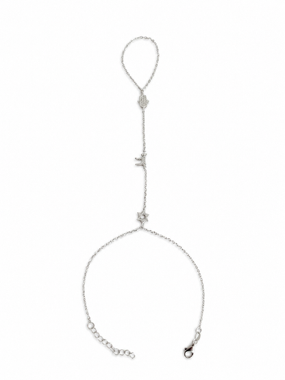 Sterling Silver Star of David Hamsa and Chai Hand Chain Bracelet product image