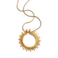 Sunray Necklace featuring a gold open sun pendant on a waterproof non-tarnish stainless steel snake chain against a white background.