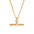 T Bar necklace in 18K gold PVD plated stainless steel featuring a crystal accent on a white background. Waterproof, non-tarnish, hypoallergenic everyday necklace by XMTX Collections.