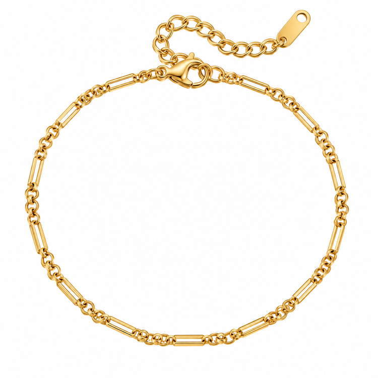 Tillie Dainty Bracelet with mixed round and elongated bar links in 18K Gold PVD plated stainless steel