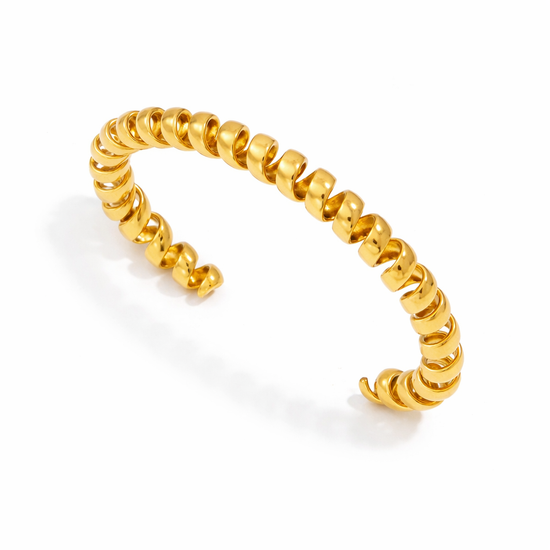 Gold Vintage Phone Cord Bangle Bracelet on a white background