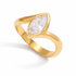 Darya Ring in polished gold stainless steel featuring a marquise-cut clear stone on a white background