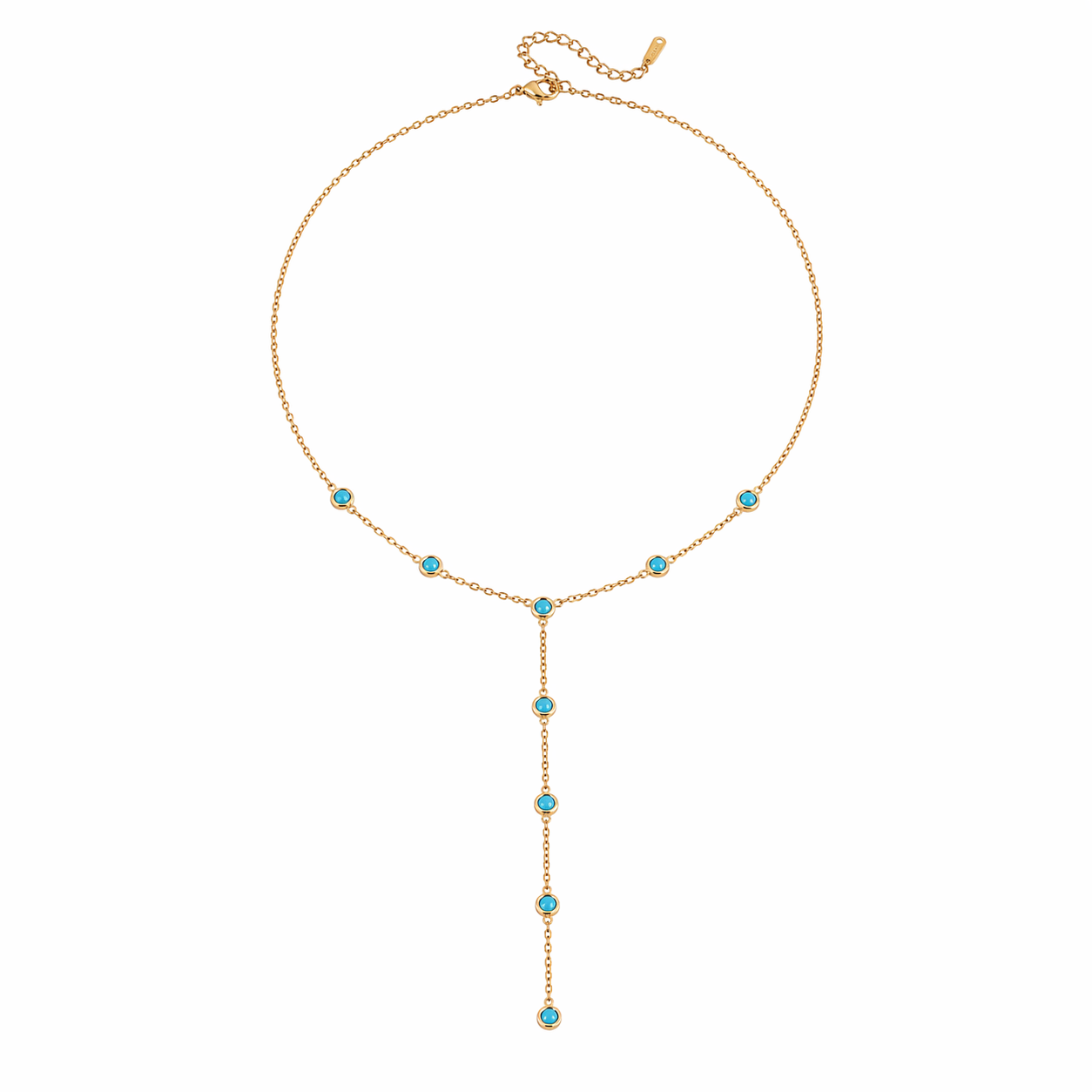 Elia Drop Necklace XMTX CollectionsElia drop necklace gold with turquoise stones waterproof stainless steel jewelry white background