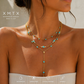 Layered gold necklaces with turquoise stones including Luna bead necklace waterproof jewelry stack