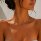 Model wearing Luna bead necklace gold turquoise dainty waterproof necklace minimalist everyday jewelry