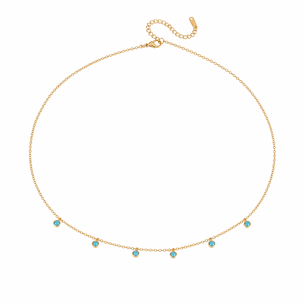 Luna bead necklace gold with turquoise stones waterproof stainless steel minimalist jewelry white background