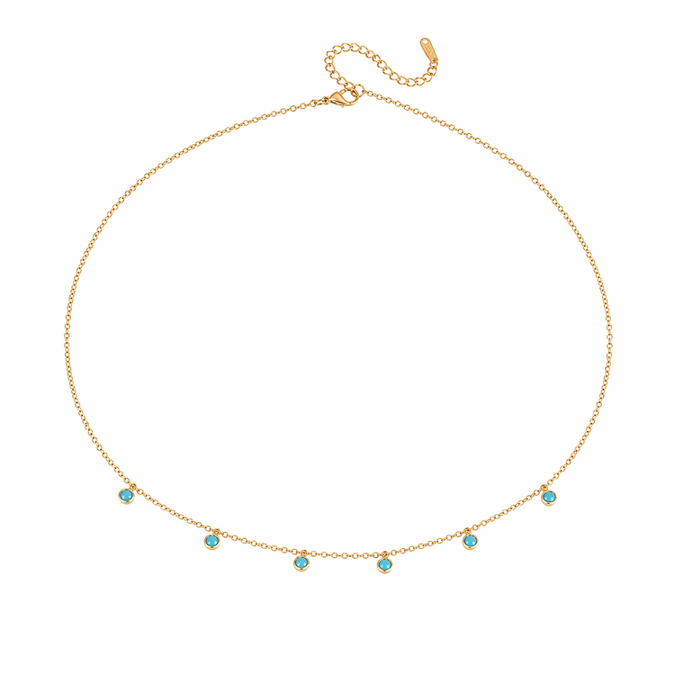 Luna bead necklace gold with turquoise stones waterproof stainless steel minimalist jewelry white background