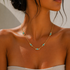 Model wearing Mila stone necklace gold turquoise and crystal accents dainty waterproof necklace